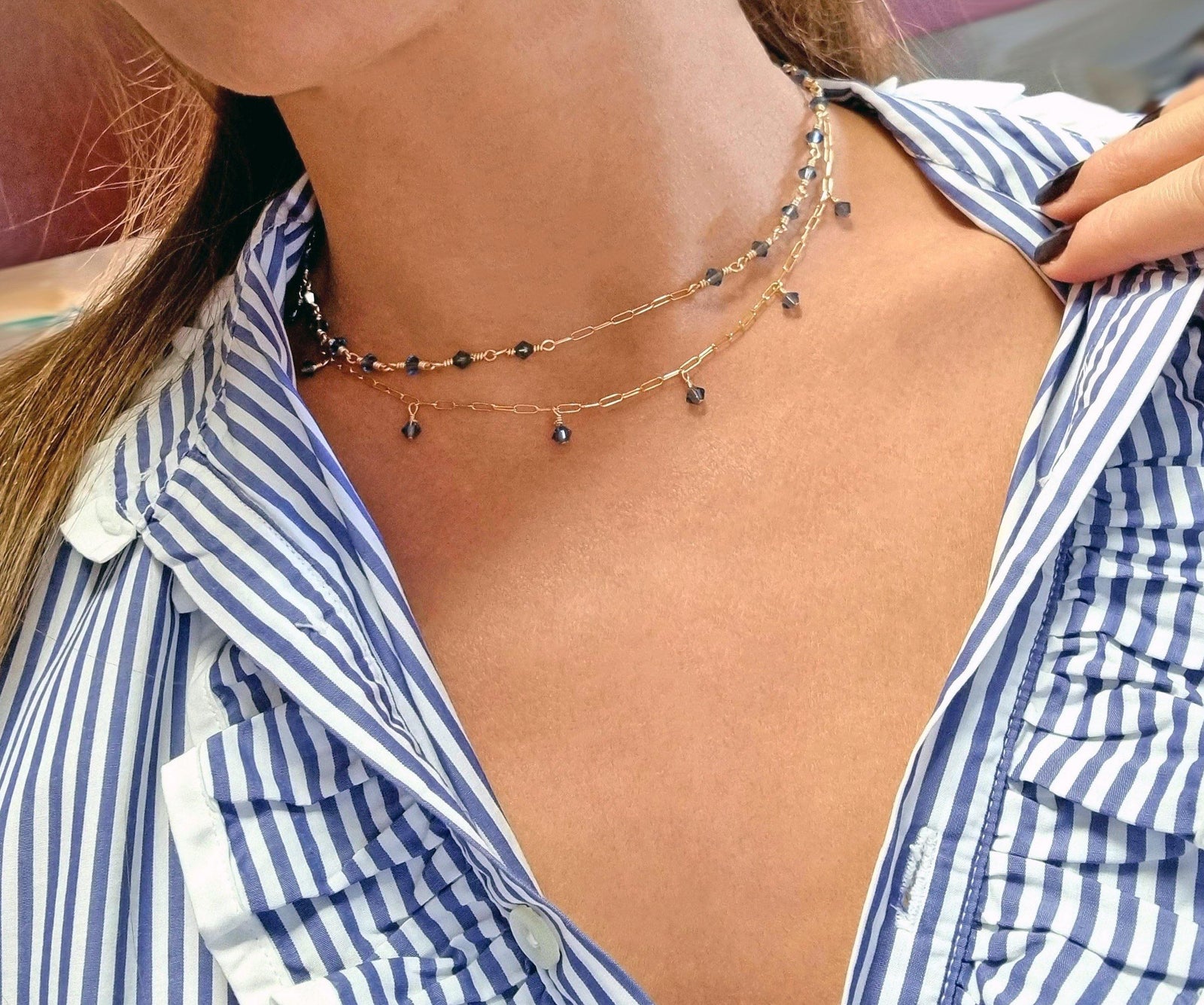 AMONA denim blue choker - MARIA MOYSEOS JEWELLERY BOUTIQUE