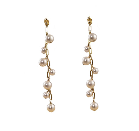 NONI -White pearl and Black swarovski stone drop Earrings