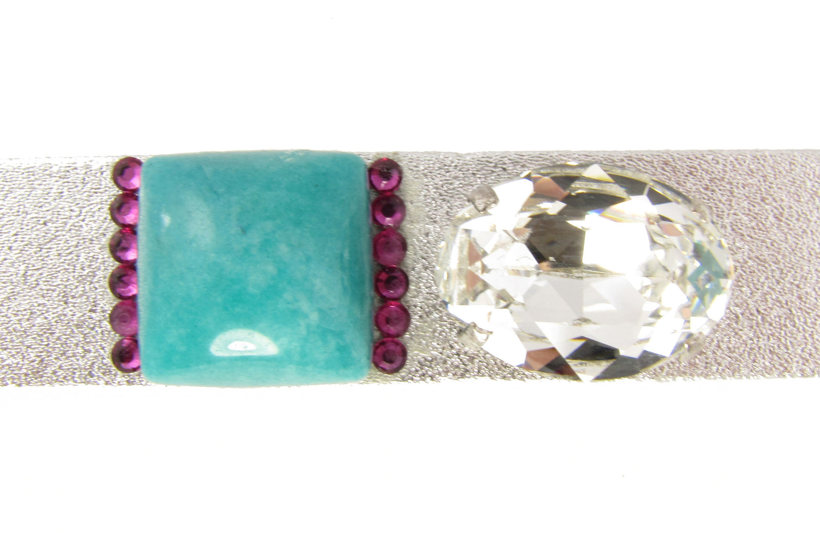 MANIA- Silver leather cuff bracelet with swarovski crystal and gemstone -maria-moyseos