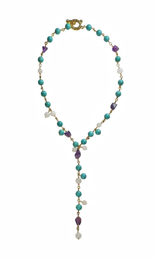 MARKELLA Turquoise and Amethyst Y Necklace