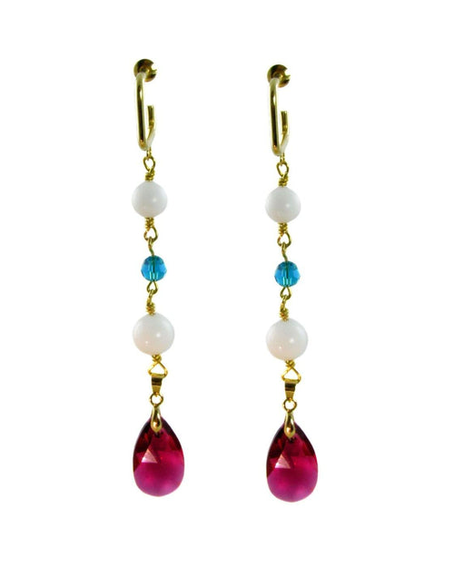 ELMA- Earrings with fuschia drop swarovski crystals -maria-moyseos
